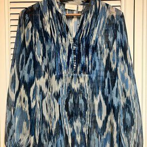 Chicos Blue Ikat Abstract Blouse